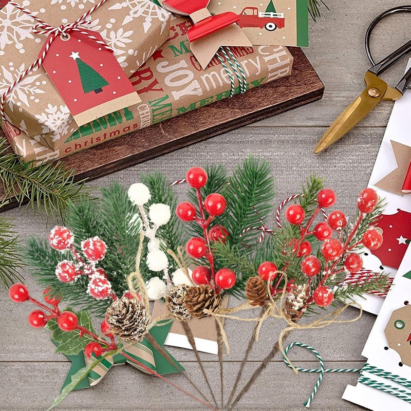 KFJBPB 6 Pcs Artificial Christmas Picks 7 Inch, Holly Berry Stems Pine Cones Pine Stems Holly Leaves Xmas Tree Picks for Crafts Christmas Floral Arrangements Wreath Winter Holiday Decorations (6) - Image 5